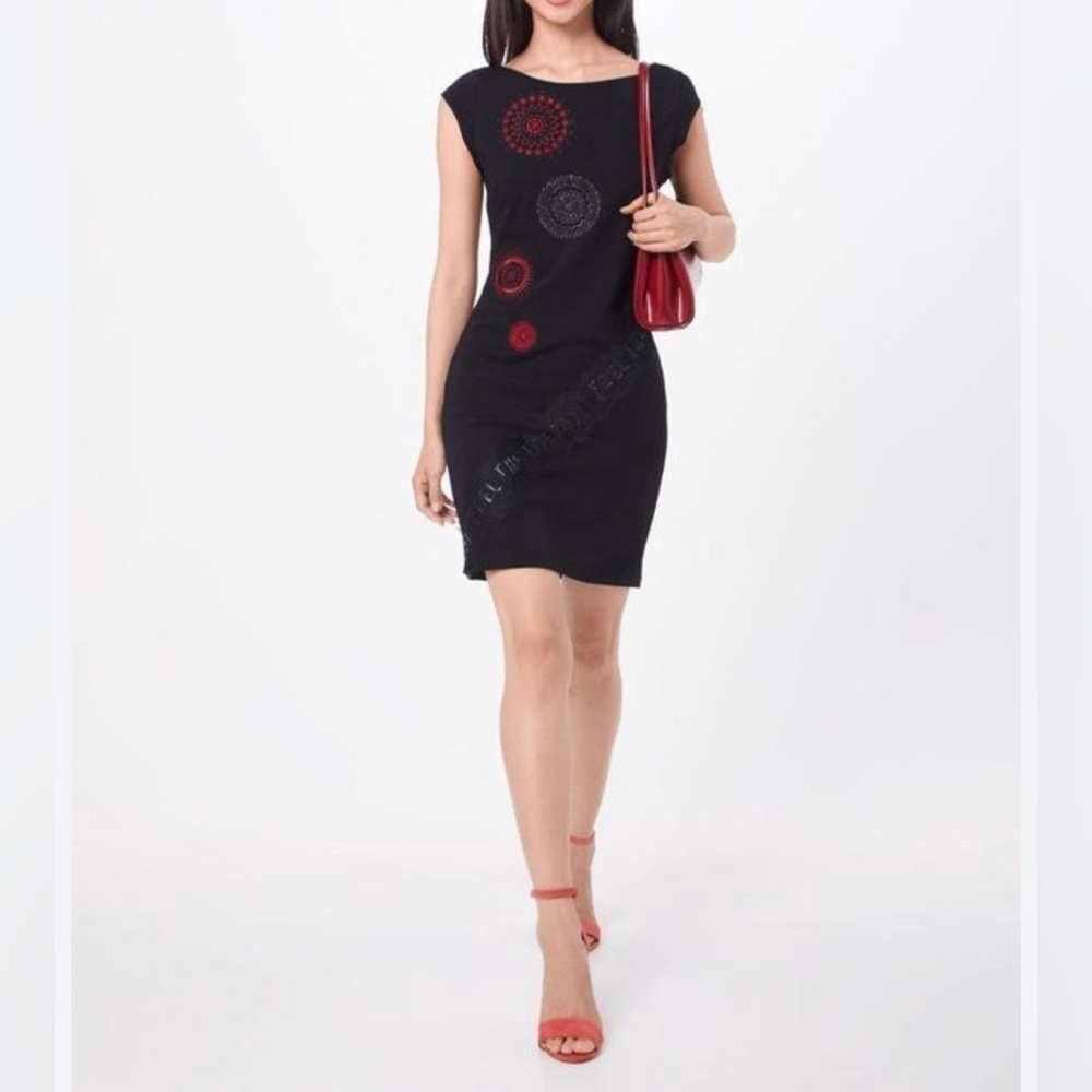 NWT Desigual Briana sheath Dress Black Women US Size Medium Euro Large